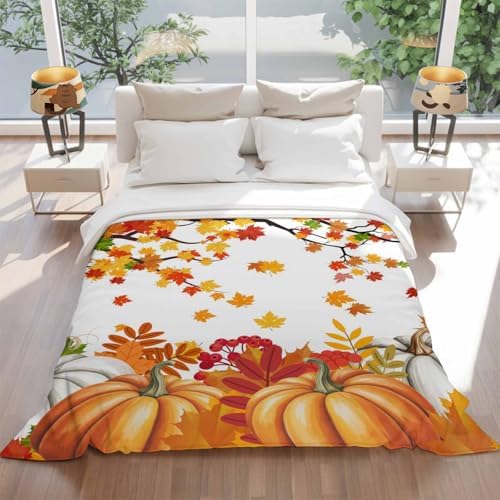 DecorLovee Orange Pumpkins Fall Blanket 40"x60", Reversible Thanksgiving Botanical Throw Blanket for Couch/Bed, Maple Leaf Lightweight Soft Throw Blanket for Boys, Warm Fuzzy Blankets for Winter - Image 5
