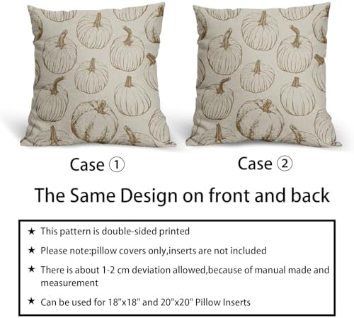 Brown Pumpkin Fall Pillow Covers 18x18 Set of 2 Autumn Themed Thanksgiving Harvest Print Decorative Throw Pillows Outdoor Farmhouse Pillowcases Cushion Case Seasonal Decor for Couch Sofa Bed - Image 6