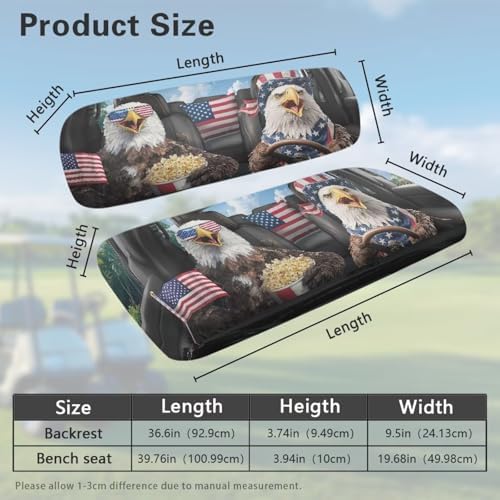 Yewatlles Universal Golf Cart Seat Cover Dress UP Golf Cart Durable Breathable Material Fit for Club Car, Easy to Install American Flag and Eagle Car