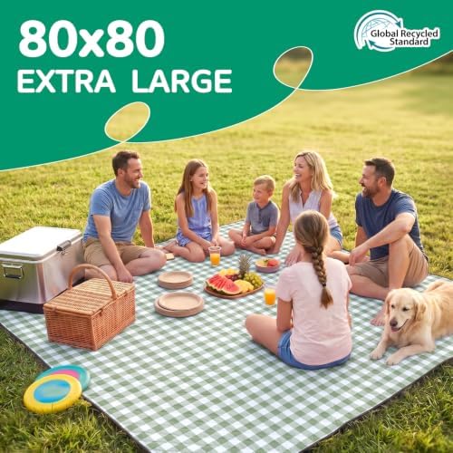 RYCHIC Waterproof Picnic Blanket Beach Mat Outdoor Rug Outside Matt Extra Large Water Sand Proof Fold Up Xl Pic nic Weighted Thick Padded Roll Up Grass Lawn Yard Festival Concert Travel Essential Gift - Image 2