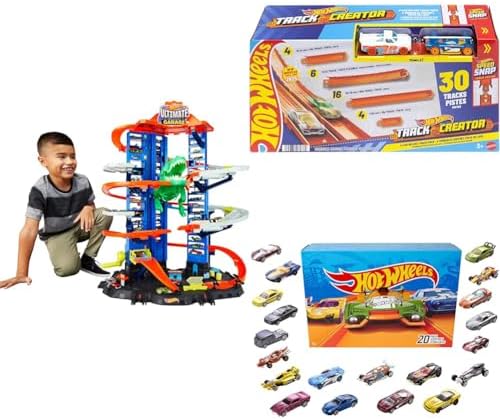 Bundle of Hot Wheels Ultimate Garage Track Set, Racetrack, Storage + Hot Wheels Track Creator Deluxe, 25 Feet of Racetrack & Connectors + Set of 20 Vehicles (Styles May Vary) (Amazon Exclusive) by Unknown