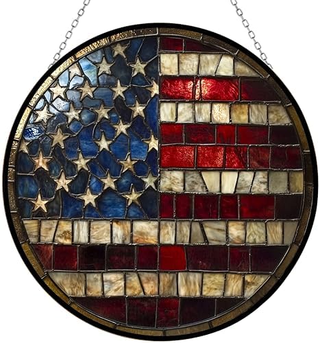 USA Flag Stained Glass Sun Catcher Mountain Stained Glass Window Hanging, Suncatchers Lavender Wall Decor, for Women/Friends/Lover by HYPESTYLE