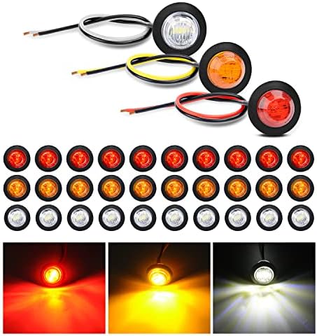 Nilight 30 PCS 3/4" Round Clearance Light LED Front Rear Side Marker Lights
