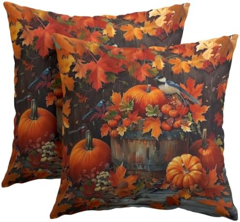 Fall Pumpkin Maple Leaves Pillow Covers 22x22 Set of 2 Highly Absorbent by Unknown