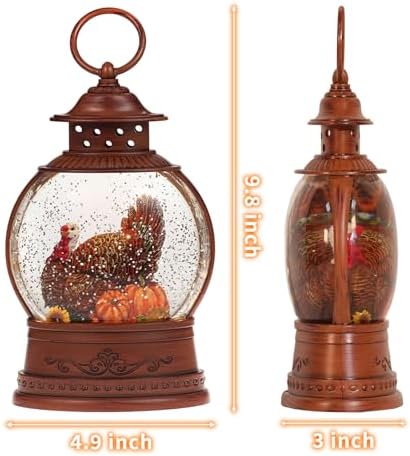 Fall Decor Snow Globe Turkey Pumpkins Lighted Lantern Thanksgiving Decor - Image 4
