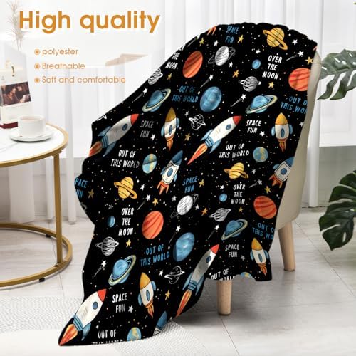 Space Spaceship Blanket Planet Starry Sky Gifts for Kids Boys Adults Men Women Girls Birthday Christmas Halloween Easter Father's Day Dad Husband Boyfriend Son Teens Throw Blanket 50"x60" - Image 4