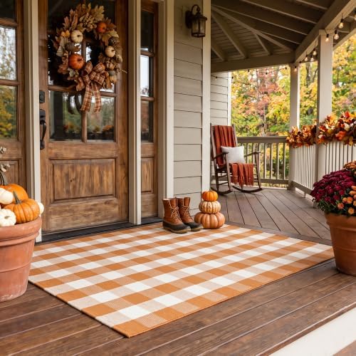 Caramel Buffalo Plaid Rug 4 x 6 for Spacious Front Porch Entryway - Image 2