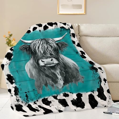 Highland Cow Blanket Highland Cows Throw Blankets Rustic Farmhouse Cattle Print Cozy Fleece Flannel Stuff Plush Lightweight Bedding Lover Gifts for Men Women Adults for Couch Sofa Bed Decor 60"X80" - Image 4