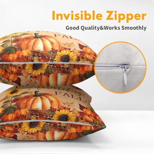Sweetshow Faith Family Fall Pumpkin Pillow Covers 22x22 Inches Autumn Sunflowers Throw Pillow Case Set of 2 Pillows Cotton Linen Cushion Cover for Home Couch Sofa Livingroom - Image 3