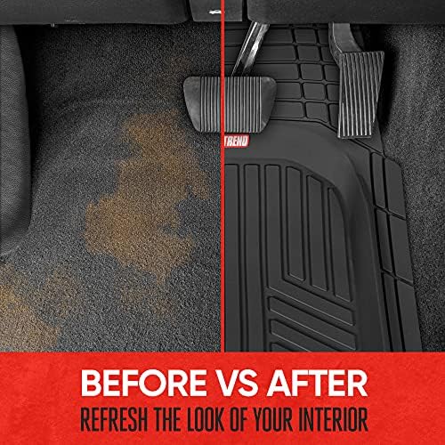 Motor Trend FlexTough Black Floor Mats for Cars & Cargo Mat Full Set - All Weather Front & Rear Rubber Automotive Floor Mats & Cargo Liner for SUV, Car, & Van - Interior Trunk Mat & Floors Cover