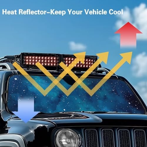 Renewold Automotive Windshield Sunshade for Jeep Wrangler Blue Galaxy Starry Sky Blocks Heat Sunlight UV Foldable Car Front Window Sun Shield Sun Shade Visor Cover for Jeep Gladiator Keep Vehicle Cool