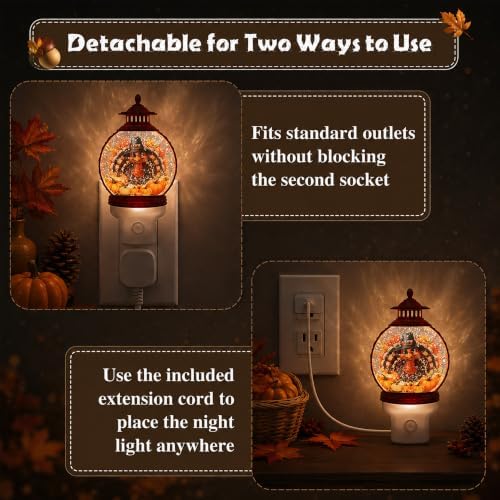 Thanksgiving Turkey Water Globe Night Light, Plug-in Fall Decor - Image 6