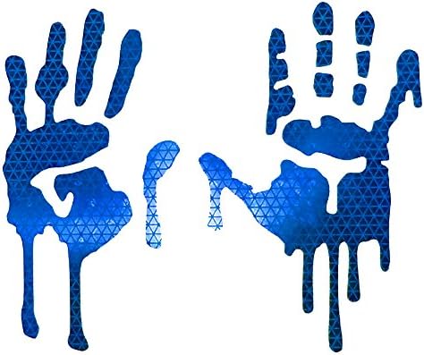 customTAYLOR33 High Intensity Grade Reflective Bloody/Dripping Hands Decals for Helmets, Windscreens, Rear Windows, Bumper Stickers (3 inches Height, Blue)