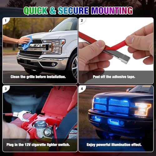 Nilight 4PCS 12" RGB LED Grille Light Strips with APP & Remote Control