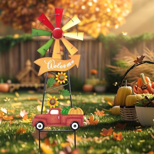 TERESA'S COLLECTIONS Fall Outdoor Decor Metal Wind Spinner Garden Stake 26" - Image 3