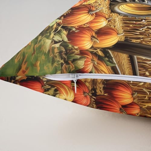 Farm Tractor Pillow Covers Pack of 2,Autumn Harvest Thanksgiving Day Rustic Cabin Double Sides Print Cushion Covers,Orange Pumpkin Marple Trees Wheat Square Couch Pillow Covers,24"x 24" - Image 5