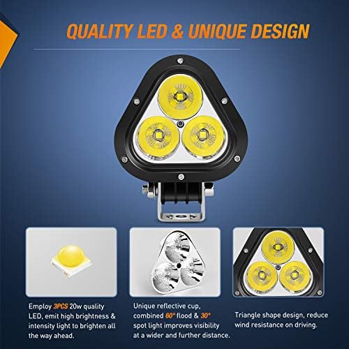 Nilight 2PCS 4 Inch Triangle LED Work Lights 60W Spot & Flood Combo Beam