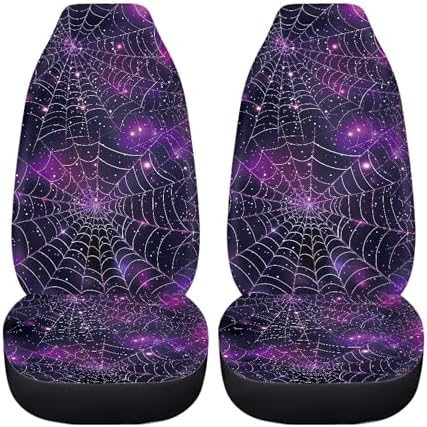 Purple Galaxy Spiderweb Print Car Seat Cover Front Seats Only,Halloween Auto Accessories Universal Fit for Most Cars,SUVs,Sedan,Truck or Van