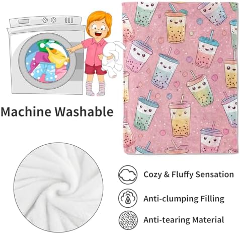 Cute Bubble Tea Blanket Colorful Bobas Drink Pink Throw Blankets,Birthday Gifts for Kids Girls Women,Lightweight Soft Fleece,Food Lovers,Sofa Couch Bed Room Decor 60x80in - Image 4