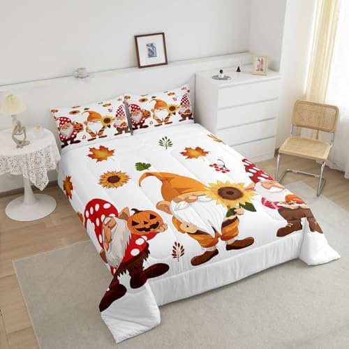 Kids Fall Comforter Set for Boys Girls Autumn Pumpkin Bedding Full for Teens Youth, Happy Thanksgiving Bedding Comforter Sets Gnome Farmhouse Fall Decor Quilt with 2 Pillowcases, Breathable Soft - Image 3