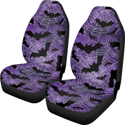 Bat Auto Seat Cover Set of 2 Soft Car Seat Covers Protectors Spider Web Auto Accessories Carseat for Front Seats Cushion Pad Mat Fit for Most Truck, Van, and SUV