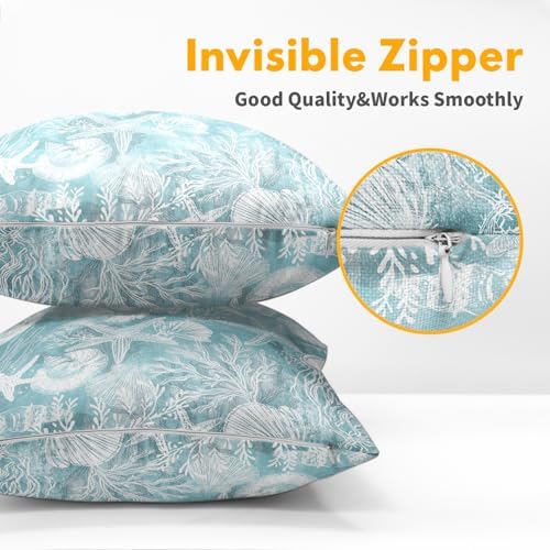 Summer Pillow Covers 24x24 Inch Set of 2, Teal Blue Throw Pillow Covers Ocean Beach Pillowcase, Coral Starfish Decorative Seasonal Cushion Case Couch for Indoor Outdoor Home Decor - Image 5