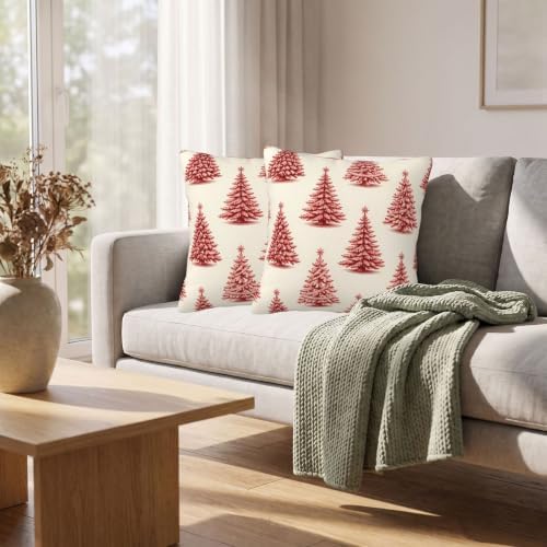 Red Christmas Tree Pillow Covers 24x24 Set of 2 Winter Holiday Decor - Image 6