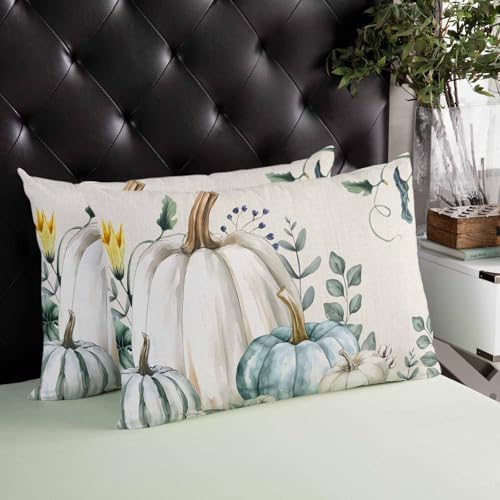 Pillow Covers 20x36 Inch - King Thanksgiving Fall/Autumn Harvest of White Pumpkins and Leaves Soft Brushed Microfiber Pillowcases with Hidden Zipper Closure Bed Pillow Shams for Bedroom Sofa Car - Image 4