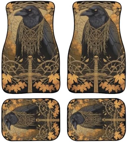 Golden Occult Raven Floor Mats for Cars