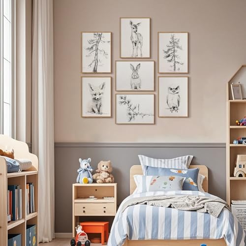 Vintage Nursery Wall Art Woodland Animal Canvas Decor Baby Room Wall Art Forest Animal Pictures Kids Tree Prints Posters Nature Deer Fox Painting Nursery Artwork for Bedroom 12x16x7 Inch Unframed - Image 4