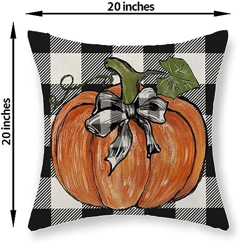 Fall Pillow Covers 20x20 Set of 2 Pumpkin Maple Leaves and Buffalo Plaid Fall Decor Pillowcase Linen Autumn Thanksgiving Decorative Outdoor Throw Pillow Covers Farmhouse Cushion Case for Couch - Image 2