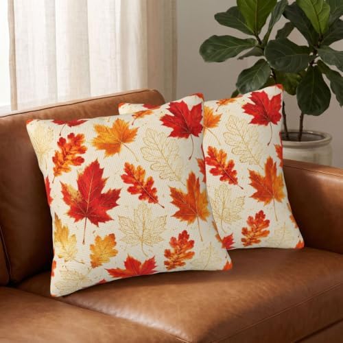 Fall Leaf Throw Pillow Covers 24x24 Set of 2, Thanksgiving Cushion Covers - Image 3