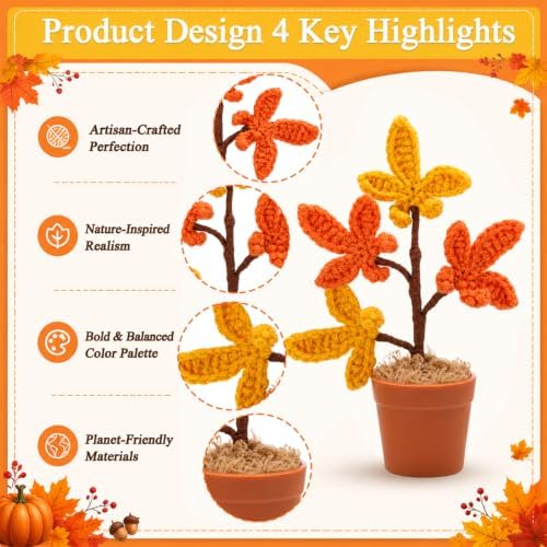 Suncalla 10 Pcs Crochet Fall Maple Leaves Tree Crochet Plant Autumn Gifts - Image 4