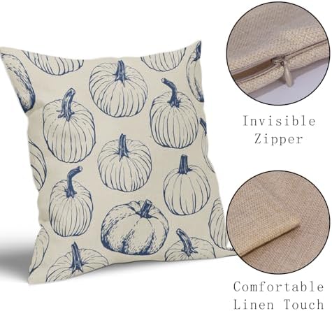 Blue Pumpkin Fall Pillow Covers 22x22 Set of 2 Autumn Themed Thanksgiving Harvest Print Decorative Throw Pillows Outdoor Farmhouse Pillowcases Cushion Case Seasonal Decor for Couch Sofa Bed - Image 4