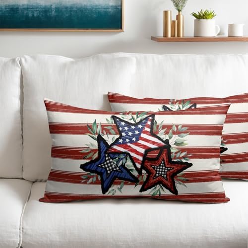 4th of July Pillow Covers 12x20 Set of 2, Patriotic Throw Pillow Covers Independence Memorial Day Pillowcase, Summer Stripes Decorative Fourth of July Cushion Case Couch for Indoor Outdoor Home Decor - Image 2