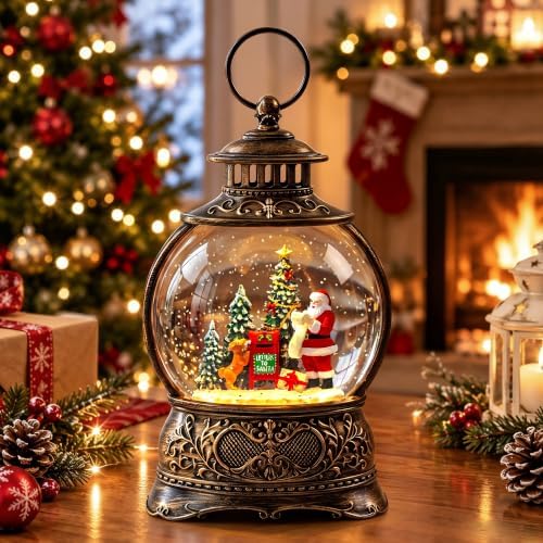Christmas Snow Globes Christmas Water Lantern with Vintage Santa & Letters to Santa Mailbox Scene Music & 6H Timer USB Lined/Battery Operated Lighted Lanterns for Xmas Festival Decoration Gifts by ZQQLITE