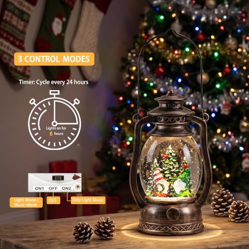 Christmas Snow Globe Lantern with LED Lighted Water Glitter, Hanging Kerosene Style Santa Tree Scene, Vintage Bronze Tabletop Holiday Decoration Gifts - Image 3