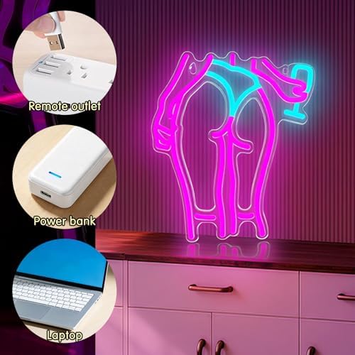 Lady Neon Signs Neon Signs for Wall Decor Pink Blue LED Light Sign for Preppy Room Decor Bedroom with Woman Pattern Light Up Sign for Birthday Party Decoration USB Powered - Image 3