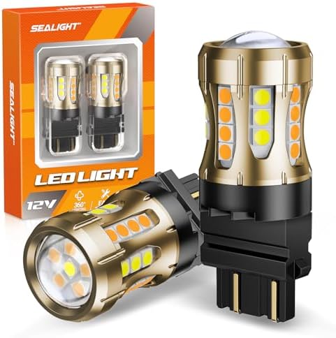 SEALIGHT 3157 Switchback LED Bulbs 3057 3457 4157 Dual Color Amber/White Anti Hyper Flash With Extra Resistor Error Free Turn Signal Lights and DRL/Parking Lights, 2PCs
