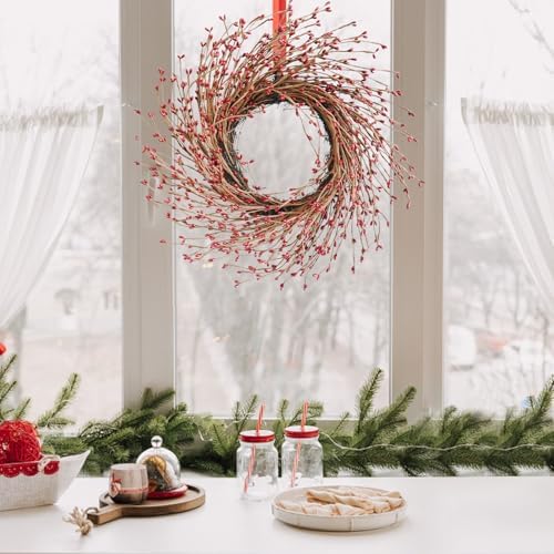 18 Inch Fall Wreath for Front Door Red Berry Wreath - Image 7