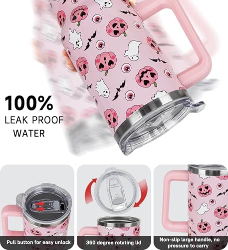 Halloween Tumbler 40oz Ghost Tumbler Spooky Bat Leak Proof Cups with Handle and Straw Insulated Water Bottle Coffee Travel Mugs for Halloween Decor Gifts for Women Goth Witchy (1PCS) - Image 5