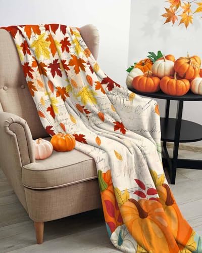 DecorLovee Orange Fall Blanket 50"x60", Reversible Thanksgiving Pumpkins Throw Blanket for Couch/Bed/Camping, Maple Leaf Retro Lightweight Soft Throw Blankets for Women, Warm Fuzzy Blankets for Winter - Image 3