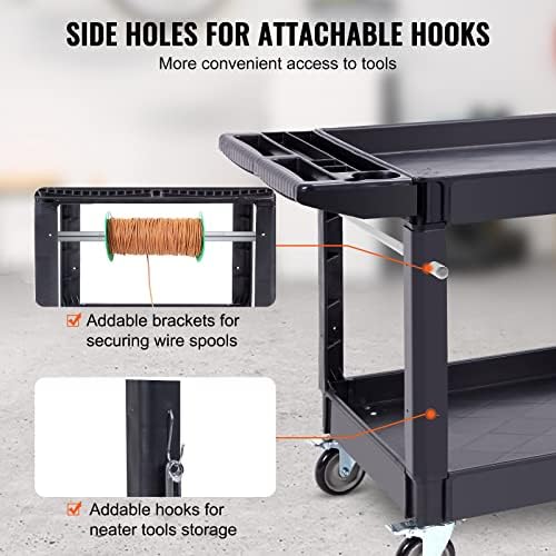 VEVOR Utility Service Cart 2 Shelf 550 lbs Heavy Duty Plastic Rolling Cart - Image 5