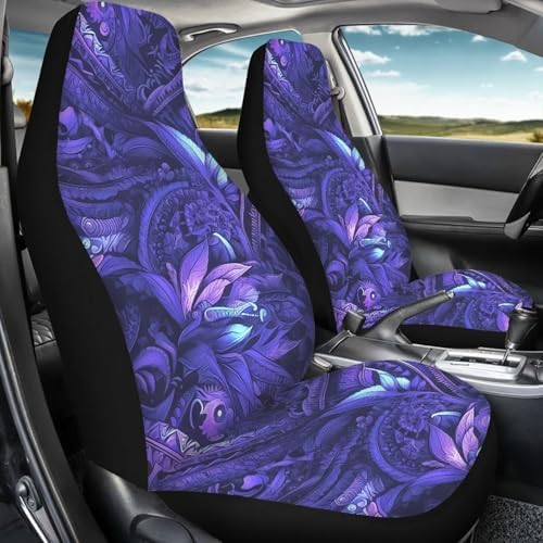 Tribal Car Seat Covers 2 Pcs Set, Purple Tropical Totem Car Accessories Universal for Auto Truck SUV, Tribal Floral Breathable Cars Interior Seat Protector Cover