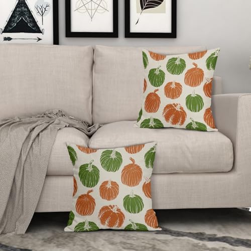 Green Orange Pumpkin Fall Pillow Covers 16x16 Set of 2 Autumn Harvest Print Thanksgiving Decorative Throw Pillows Outdoor Farmhouse Cushion Case Seasonal Decor for Couch Sofa Bed - Image 3
