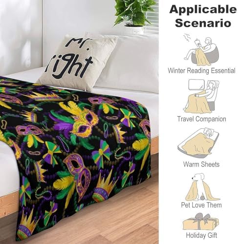 Socira Mardi Mask Gras Blanket Throw Blanket Mardi Mask Gras Gifts for Women Men Soft Sofa Throws for Travel Camping Bed Home Decor Car Birthday Gift 40"*50" （100 * 130cm） - Image 7