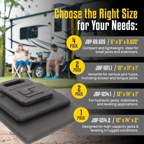 Stromberg Carlson RV Base Pads – JBP-1011.1 Heavy Duty Trailer Base, Leveling Stabilizer Pad for Campers, Landing Gear, EPDM Pads, RVs and Travel Trailers – 10" x 11" x 1", Pack of 2, Black - Image 5