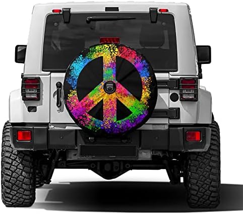 Delerain Spare Tire Cover with Backup Camera Hole Hippie Symbols Wheel Covers Waterproof Dust-Proof UV Sun Universal Fit for Jeep Trailer RV SUV Truck (17 Inch for Diameter 31"-33") by Delerain