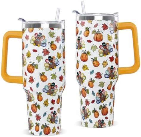 Thanksgiving Tumbler 40 oz Fall Cute Turkey Pumpkin Coffee Travel Mug Stainless Steel Insulated Cups Fall Water Bottle Thanksgiving Decor Gifts for Women by Unknown