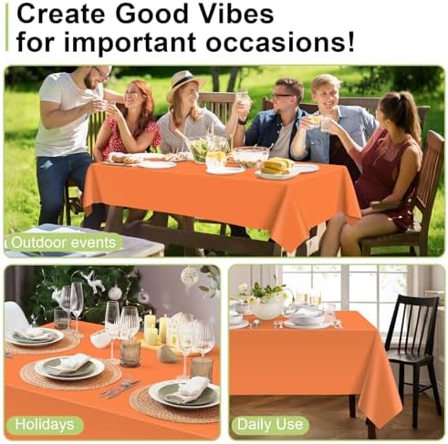 QIKSION 3 Pack Orange Plastic Tablecloth, Orange Table Cloth Disposable - Image 4